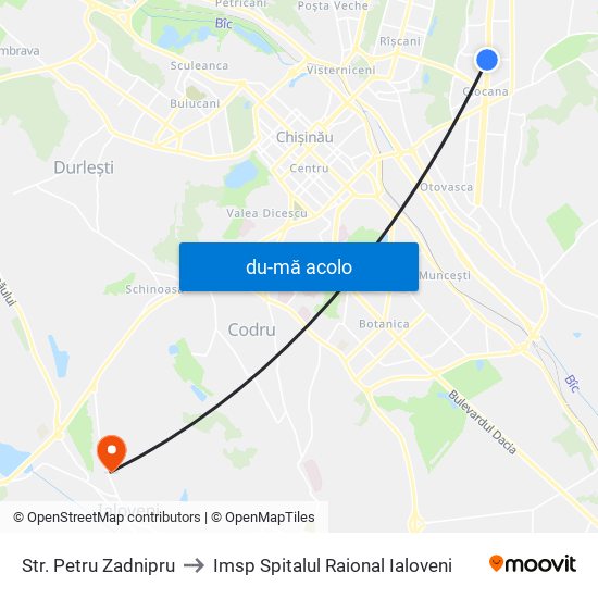 Harta de Str. Petru Zadnipru către Imsp Spitalul Raional Ialoveni