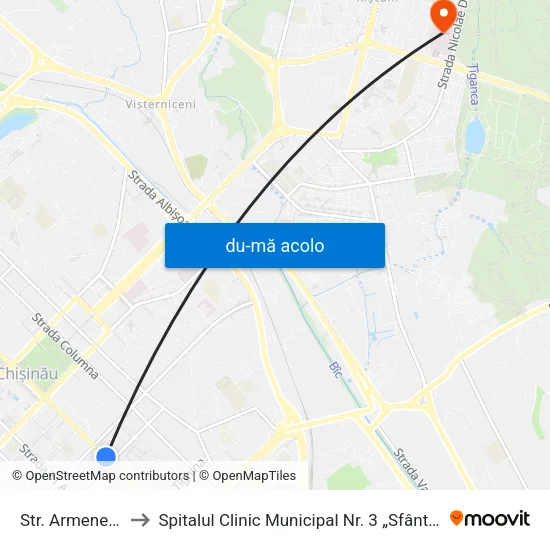 Harta de Str. Armenească către Spitalul Clinic Municipal Nr. 3 „Sfânta Treime“