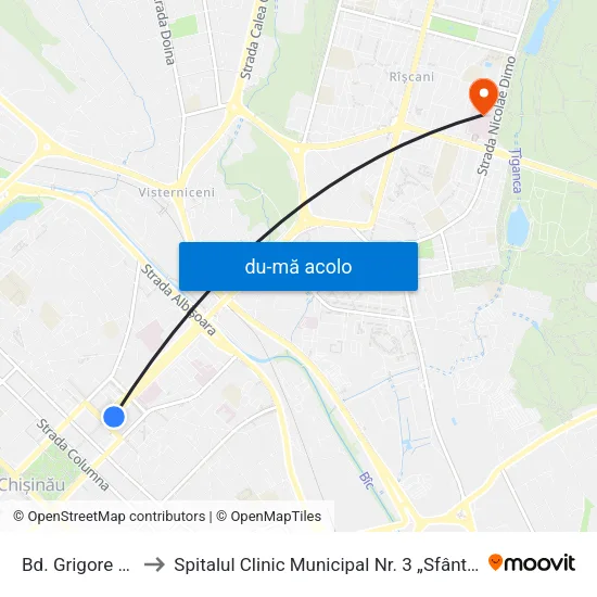 Harta de Bd. Grigore Vieru către Spitalul Clinic Municipal Nr. 3 „Sfânta Treime“