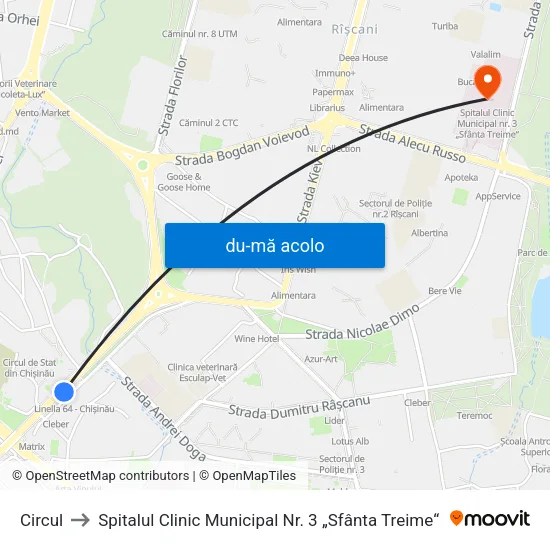 Harta de Circul către Spitalul Clinic Municipal Nr. 3 „Sfânta Treime“