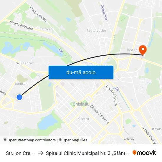 Harta de Str. Ion Creangă către Spitalul Clinic Municipal Nr. 3 „Sfânta Treime“