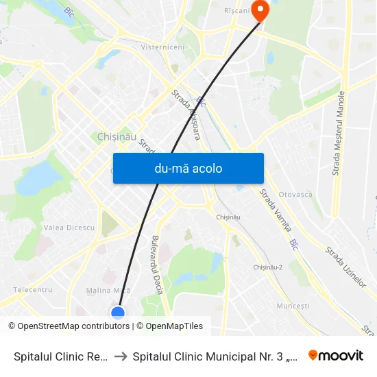 Harta de Spitalul Clinic Republican către Spitalul Clinic Municipal Nr. 3 „Sfânta Treime“