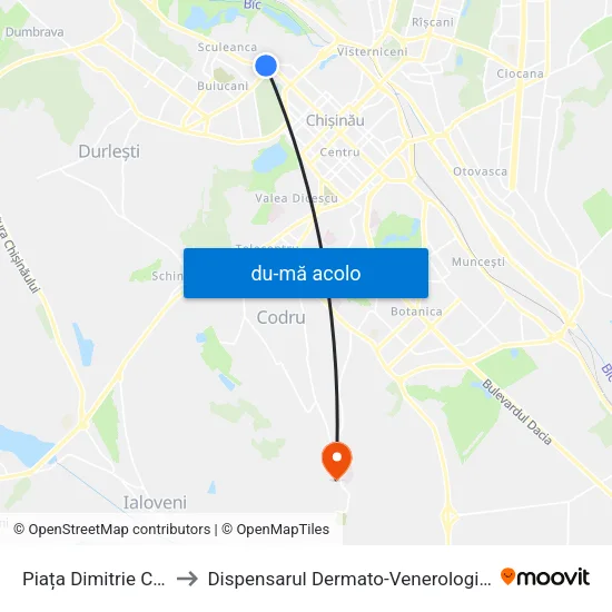 Harta de Piața Dimitrie Cantemir către Dispensarul Dermato-Venerologic Republican
