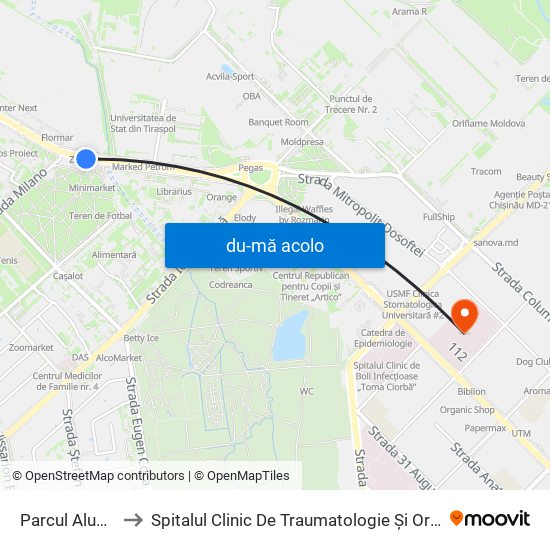 Harta de Parcul Alunelul către Spitalul Clinic De Traumatologie Și Ortopedie