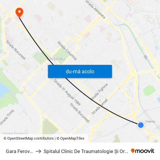 Harta de Gara Feroviară către Spitalul Clinic De Traumatologie Și Ortopedie