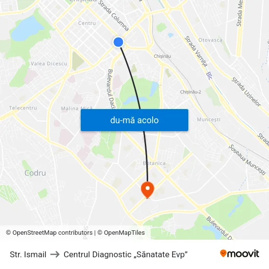 Harta de Str. Ismail către Centrul Diagnostic „Sănatate Evp”