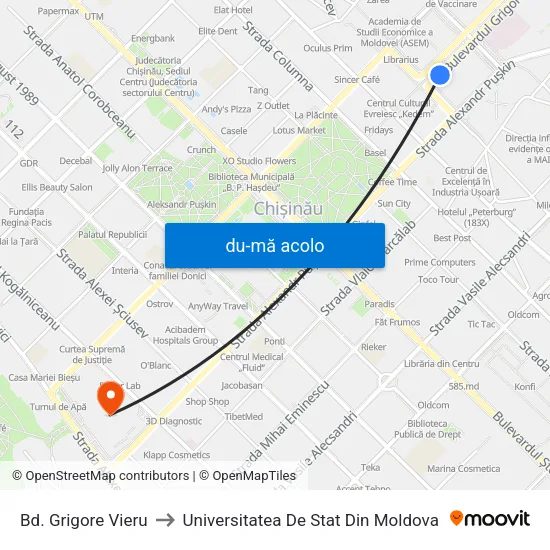 Harta de Bd. Grigore Vieru către Universitatea De Stat Din Moldova