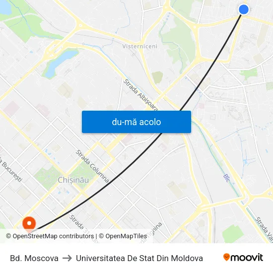Harta de Bd. Moscova către Universitatea De Stat Din Moldova