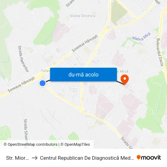 Harta de Str. Miorița către Centrul Republican De Diagnostică Medicală