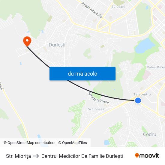 Harta de Str. Miorița către Centrul Medicilor De Familie Durlești