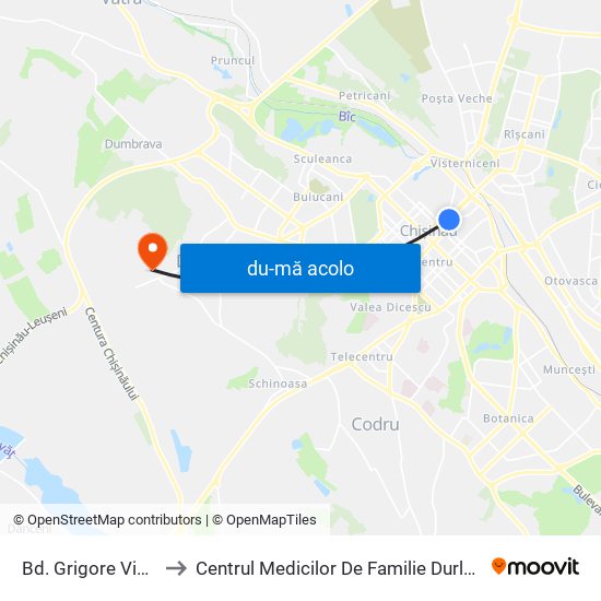 Harta de Bd. Grigore Vieru către Centrul Medicilor De Familie Durlești