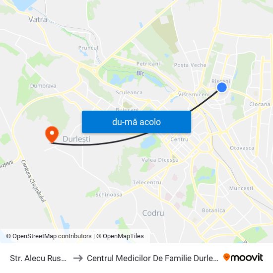 Harta de Str. Alecu Russo către Centrul Medicilor De Familie Durlești