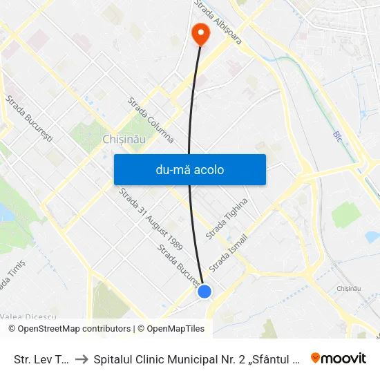 Harta de Str. Lev Tolstoi către Spitalul Clinic Municipal Nr. 2 „Sfântul Arhanghel Mihail”