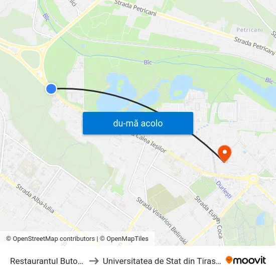 Harta de Restaurantul Butoiaș către Universitatea de Stat din Tiraspol