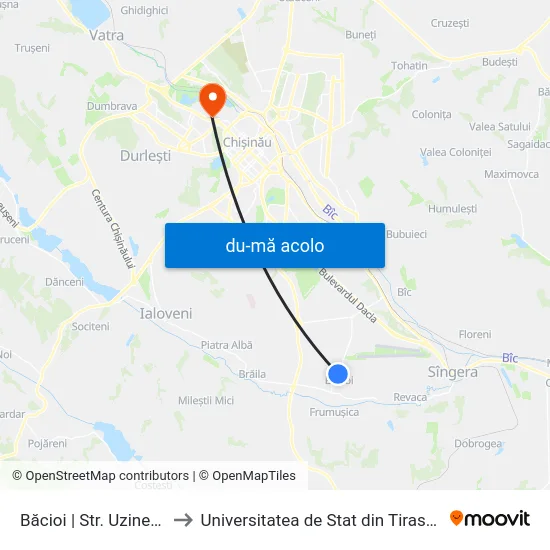 Harta de Băcioi | Str. Uzinelor către Universitatea de Stat din Tiraspol