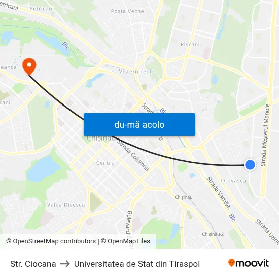 Harta de Str. Ciocana către Universitatea de Stat din Tiraspol