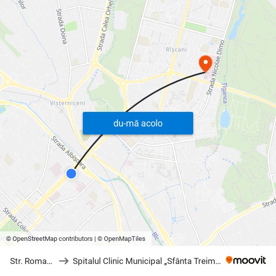 Harta de Str. Romană către Spitalul Clinic Municipal „Sfânta Treime”