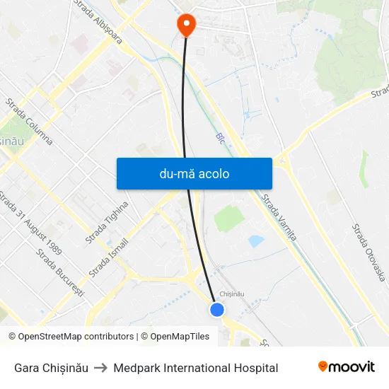 Harta de Gara Chișinău către Medpark International Hospital