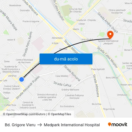 Harta de Bd. Grigore Vieru către Medpark International Hospital