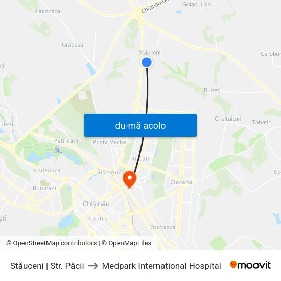 Harta de Stăuceni | Str. Păcii către Medpark International Hospital