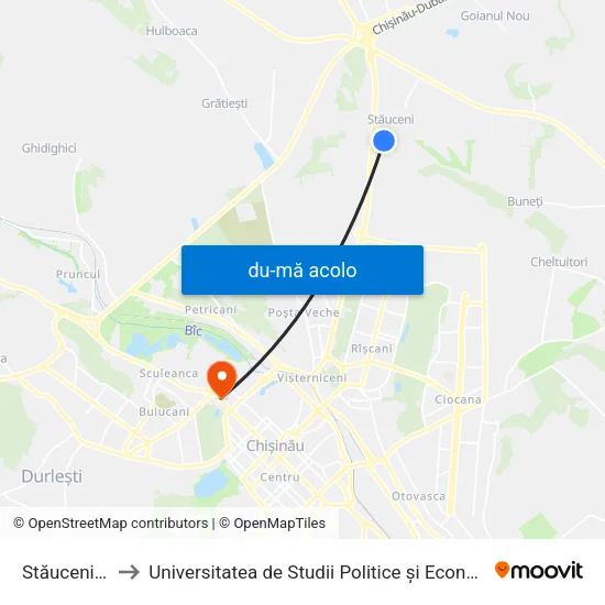 Harta de Stăuceni | Str. Păcii către Universitatea de Studii Politice şi Economice Europene „Constantin Stere”