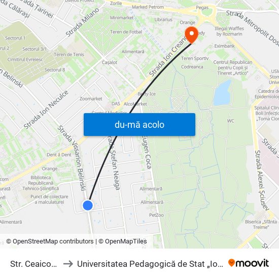 Harta de Str. Ceaicovschi către Universitatea Pedagogică de Stat „Ion Creangă”