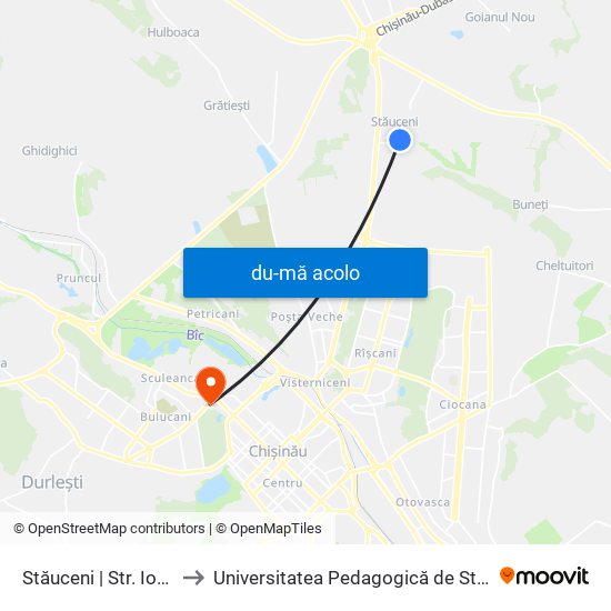 Harta de Stăuceni | Str. Ion Creangă către Universitatea Pedagogică de Stat „Ion Creangă”