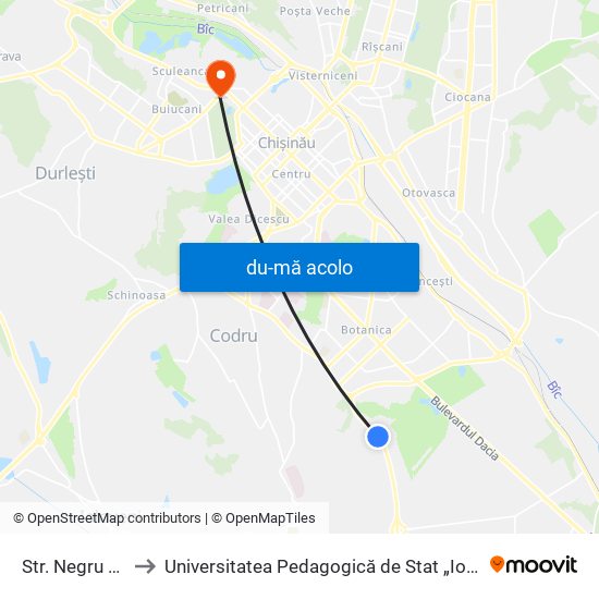 Harta de Str. Negru Vodă către Universitatea Pedagogică de Stat „Ion Creangă”