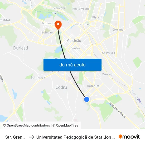 Harta de Str. Grenoble către Universitatea Pedagogică de Stat „Ion Creangă”
