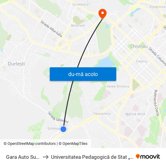 Harta de Gara Auto Sud-Vest către Universitatea Pedagogică de Stat „Ion Creangă”