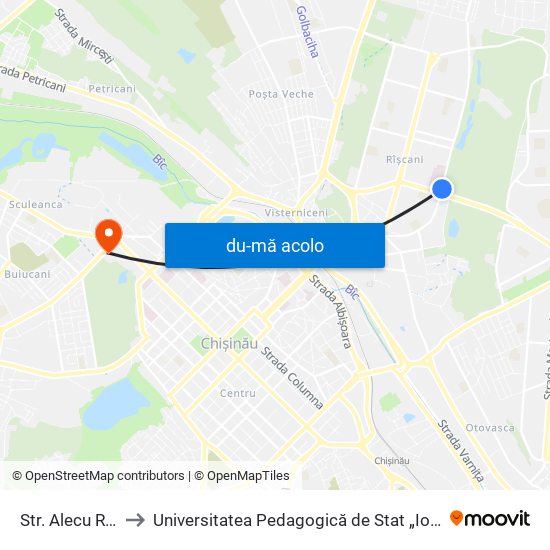 Harta de Str. Alecu Russo către Universitatea Pedagogică de Stat „Ion Creangă”