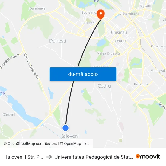 Harta de Ialoveni | Str. Prieteniei către Universitatea Pedagogică de Stat „Ion Creangă”