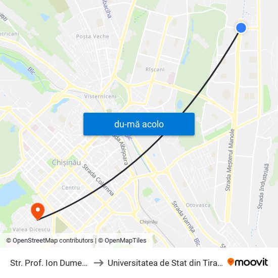 Harta de Str. Prof. Ion Dumeniuc către Universitatea de Stat din Tiraspol