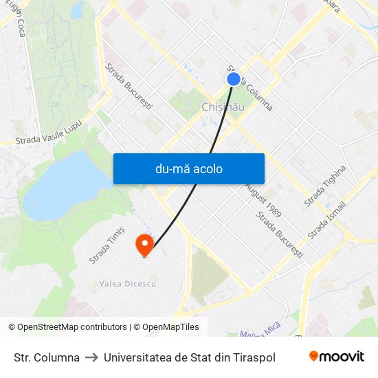 Harta de Str. Columna către Universitatea de Stat din Tiraspol