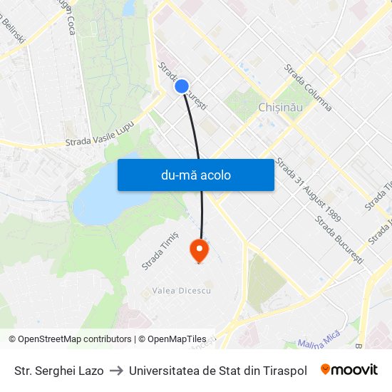 Harta de Str. Serghei Lazo către Universitatea de Stat din Tiraspol