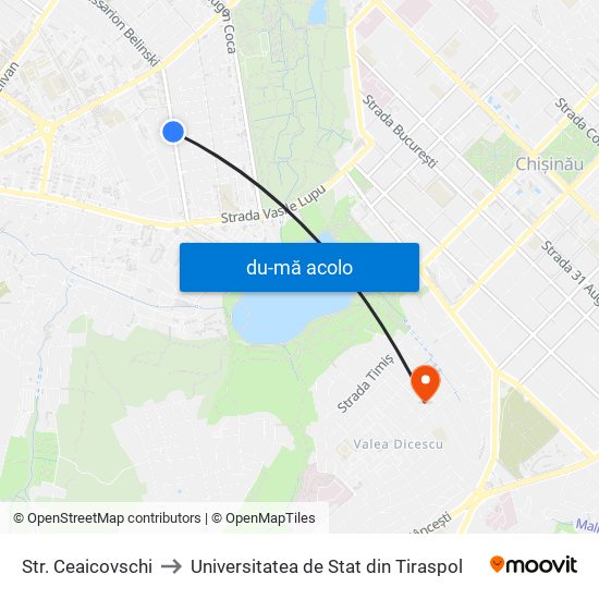 Harta de Str. Ceaicovschi către Universitatea de Stat din Tiraspol