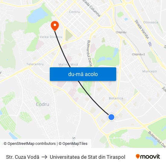 Harta de Str. Cuza Vodă către Universitatea de Stat din Tiraspol