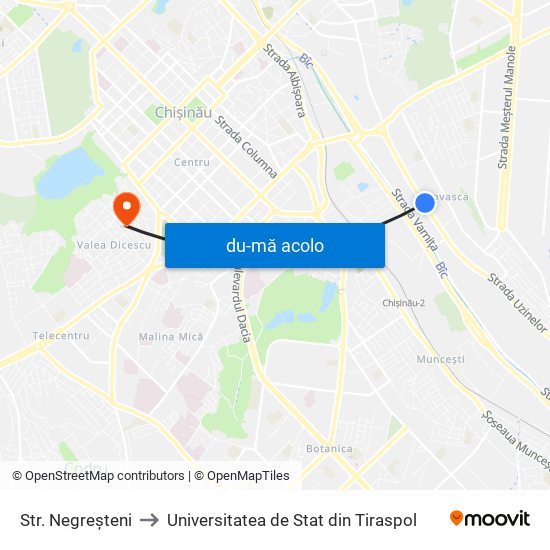 Harta de Str. Negreșteni către Universitatea de Stat din Tiraspol