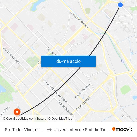 Harta de Str. Tudor Vladimirescu către Universitatea de Stat din Tiraspol