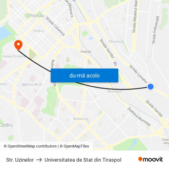 Harta de Str. Uzinelor către Universitatea de Stat din Tiraspol