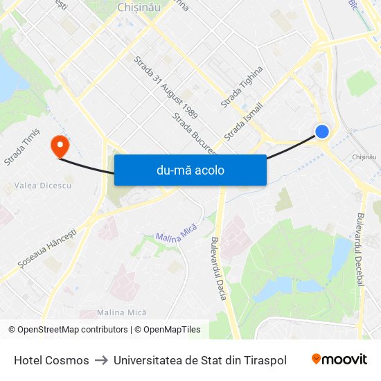 Harta de Hotel Cosmos către Universitatea de Stat din Tiraspol