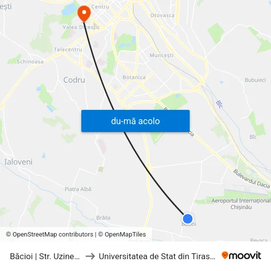 Harta de Băcioi | Str. Uzinelor către Universitatea de Stat din Tiraspol
