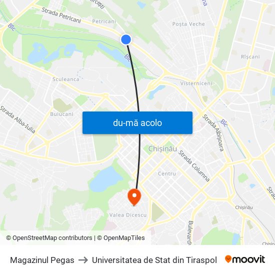 Harta de Magazinul Pegas către Universitatea de Stat din Tiraspol