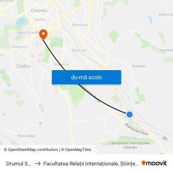 Harta de Drumul Spre Aeroport către Facultatea Relații Internaționale, Științe Politice și Administrative (FRIȘPA) a USM