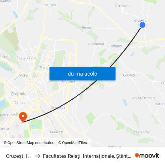 Harta de Cruzești | Str. Principală către Facultatea Relații Internaționale, Științe Politice și Administrative (FRIȘPA) a USM