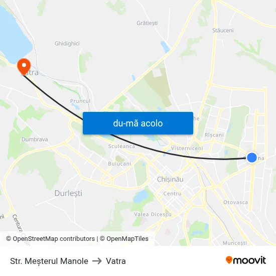 Harta de Str. Meșterul Manole către Vatra