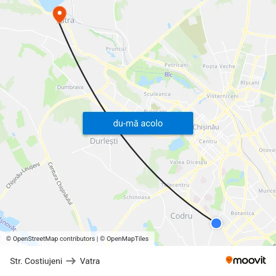 Harta de Str. Costiujeni către Vatra