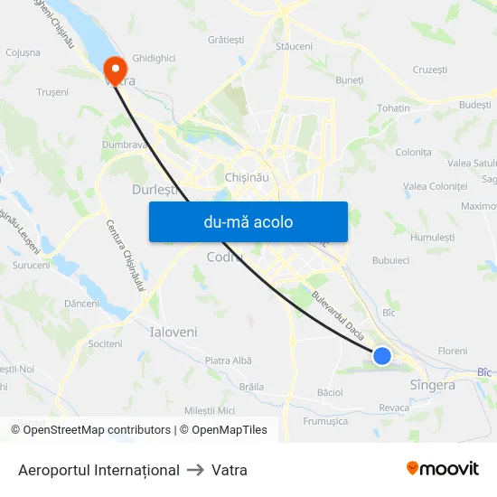 Harta de Aeroportul Internațional către Vatra