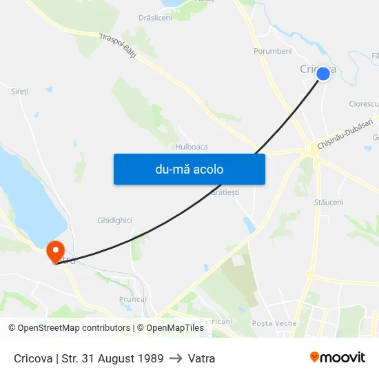 Harta de Cricova | Str. 31 August 1989 către Vatra