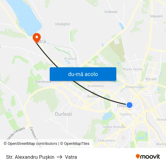 Harta de Str. Alexandru Pușkin către Vatra